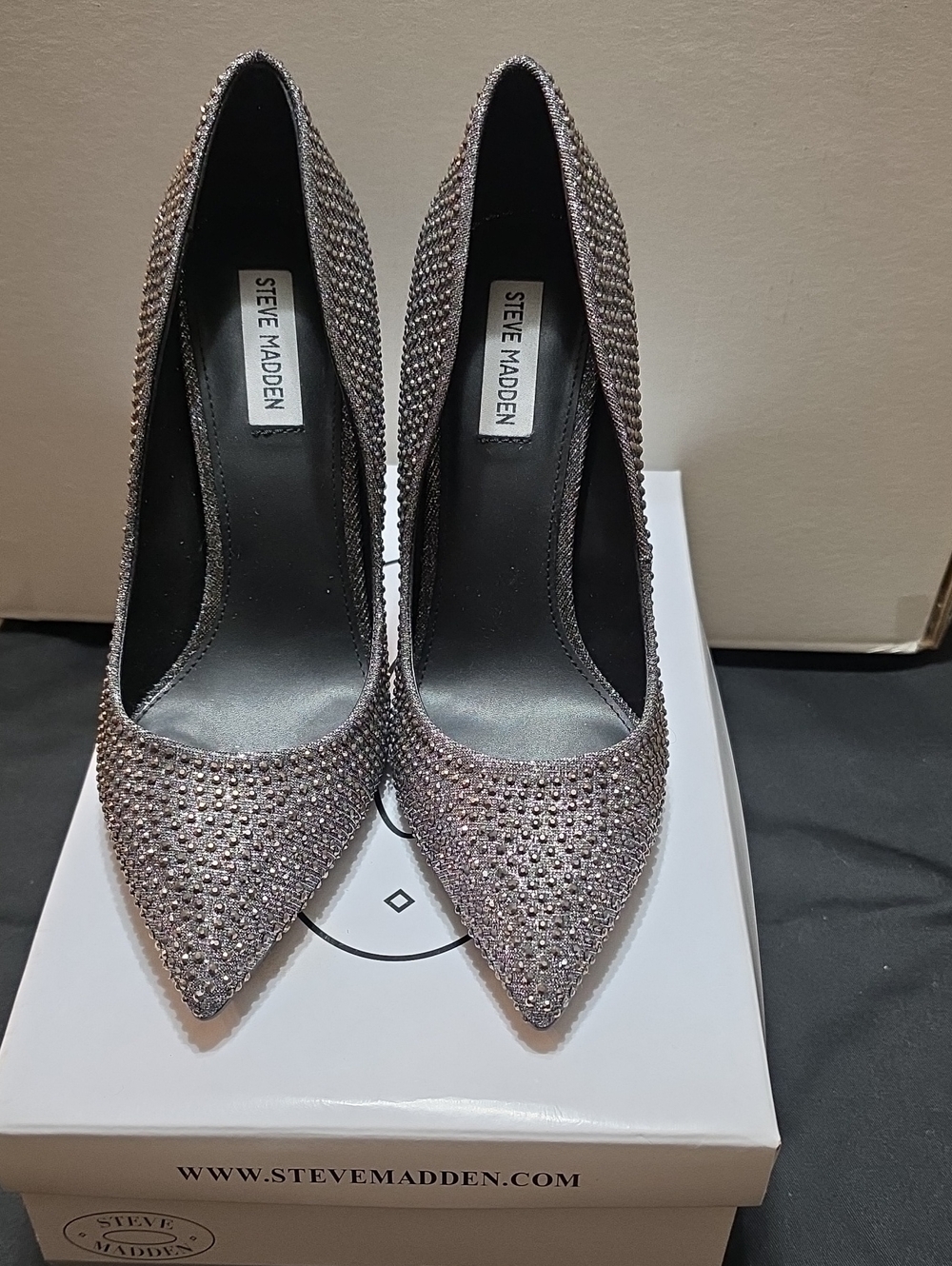 Steve Madden Silver Crystal Embellished Pointed-Toe Pumps